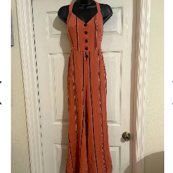 Urban Outfitters Linen Striped Button Detail Jumpsuit Flare Leg - Picture 1 of 7